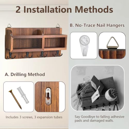 Key Holder Wall Mount with Mail Organizer and Shelf Rustic - Image 8