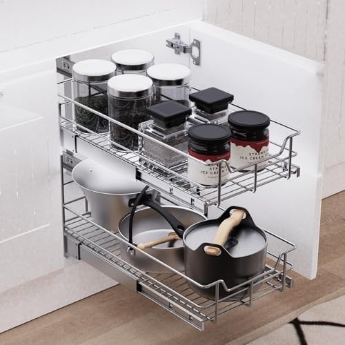 2 Tier Pull Out Cabinet Organizer 11" W X 22" D, Chromed - Image 6