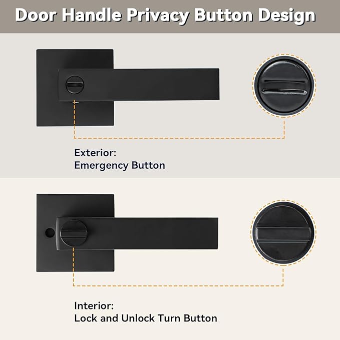 KAMOTA Privacy Door Levers, 5 Pack Matte Black Door Handles Bed and Bath Door Locks Interior Keyless Locksets, Left and Right Hand Reversible