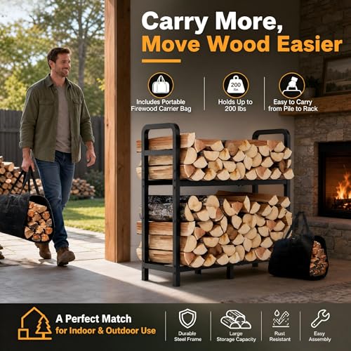 Firewood Rack Outdoor 30 Inch 2-Tier Heavy Duty Log Carrier Bag - Image 4