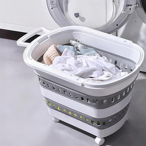 Folding Laundry Basket with Wheels Handle Collapsible - Image 3