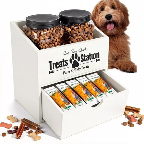 Pet Food Storage Container with Drawer, Wooden Dog Treat - Image 2