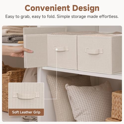 StorageWorks Shelf Organizer Bins, Khaki & Beige Stripes - Image 5