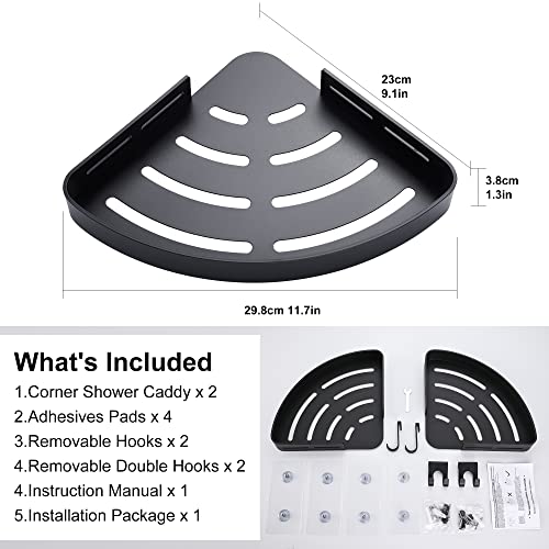 DUFU Adhesive Corner Shower Caddy with Hooks, Black, 2 Pack - Image 3