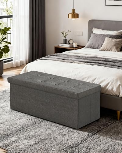 43 Inches Folding Storage Ottoman Bench, Storage Chest, Grey - Image 3