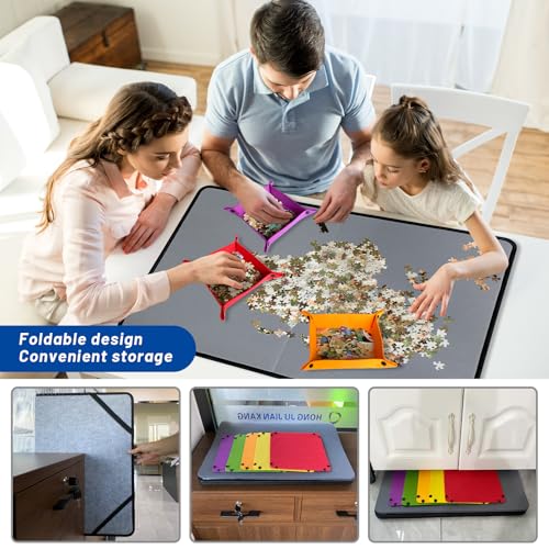 Folding Puzzle Board with 6 Sorting Trays and Felt | Home Organization - Image 7