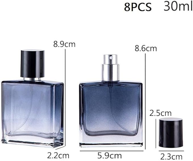 Glass Perfume Bottle Empty Refillable 8Pack Clear Travel Perfume Spray Atomizer Bottle 30ml Perfume Fine Mist Spray Perfume Bottle Atomizer Container with Sprayer Applicator (Gradient Blue 30ml 8PCS)