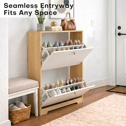 Nicetree Shoe Storage Cabinet with 2 Flip Drawer, Narrow - Image 4