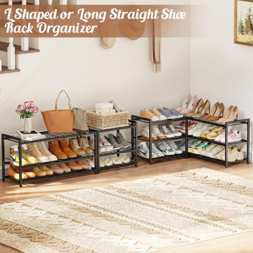 3-Tier Shoe Rack for Closet, L-Shape Metal Shelf Holds 18 Pairs - Image 4