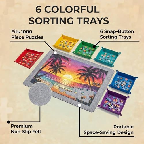 1000 Piece Felt Puzzle Board with Cover - Folding Table, 6 Trays - Image 5