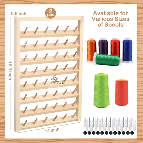 Yahenda 2 Pack 48 Spool Wooden Thread Holder Wall Mounted - Image 3