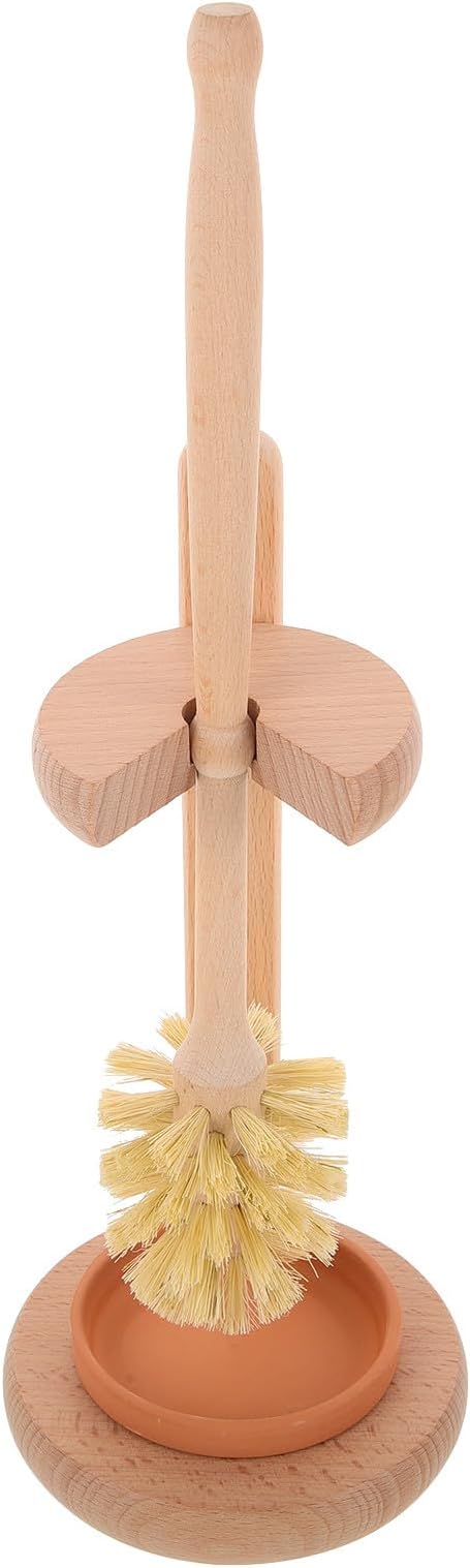 Operitacx Toilet Bowl Brush and Holder Set with Ceramics and Natural Beechwood Base, Small Sisal Fiber Cleaning Brush for Household Bathroom Cleaning