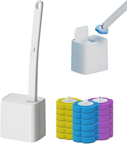 Disposable Toilet Brush with 18 Toilet Wand Refills, 2026 New Wall-Mounted Toilet Bowl Cleaning Wand, Disposable Toilet Bowl Cleaner Wand and Holder Set (White 18 Brush Heads)