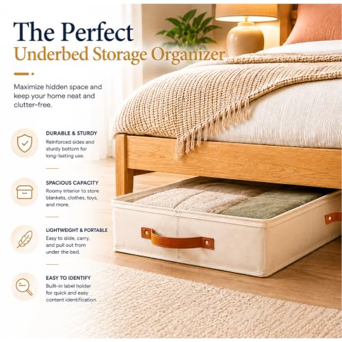 HOMELUX THEORY Under Bed Storage, Low Profile 2pc with Lid, Ivory - Image 4