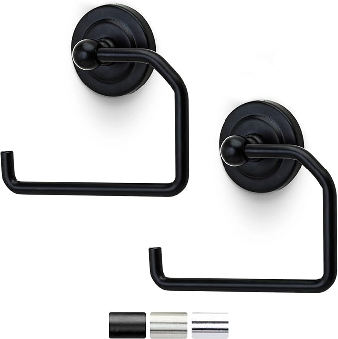 Jack N’ Drill 1 Pack Toilet Paper Holder with Free Wall Mounted Multipurpose Coat Hook for Towels, Bathroom Accessories and Decor, Classy and Modern Black Finish for All Bathroom Styles (2 Pack Black)