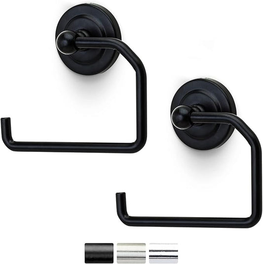 Jack N’ Drill 1 Pack Toilet Paper Holder with Free Wall Mounted Multipurpose Coat Hook for Towels, Bathroom Accessories and Decor, Classy and Modern Black Finish for All Bathroom Styles (2 Pack Black)