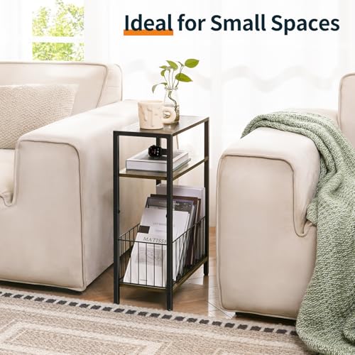 Narrow Side Table with Storage Basket Small End Table - Image 5