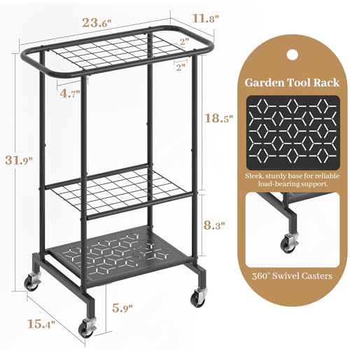 Garden Tool Organizer with Wheels, Heavy Duty Metal Garage - Image 3