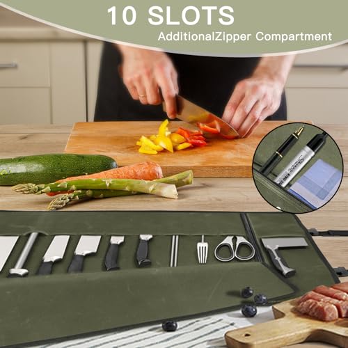 Chef Knife Roll Bag,Waterproof Waxed Canvas Knife Case Holds - Image 3