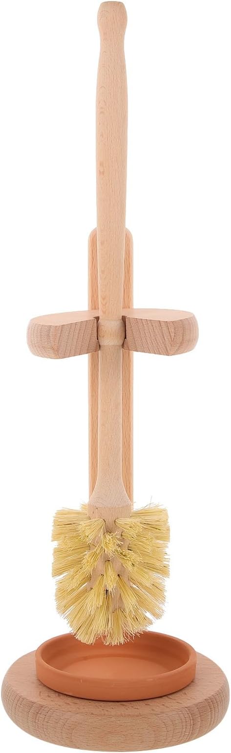 Toilet Bowl Brush Cleaner Set with Ceramic Beech Wood Holder Strong Bristles Toilet Scrubber for Bathroom Cleaning