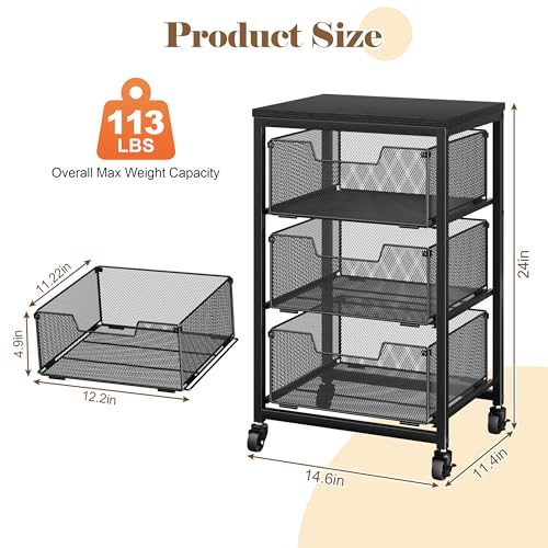 Under Desk Storage Cart with Lockable Wheels, 3-Drawer - Image 3