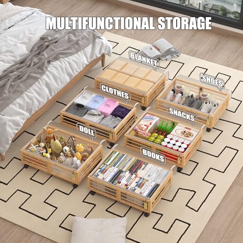 2 Pack Bamboo Under Bed Storage Drawers with Wheels - Image 5