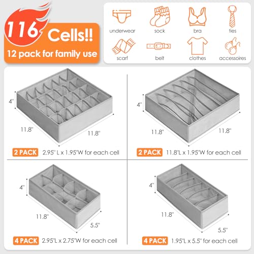 Criusia 12 Pack Sock Underwear Drawer Organizer Dividers, 116 - Image 4