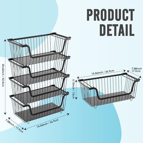 4 Pcs Stackable Wire Baskets Pantry Organizers and Storage - Image 3
