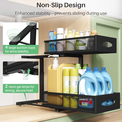 Under Sink Organizer, 2 Pack 2 Tier Pull out Cabinet Organizer - Image 7