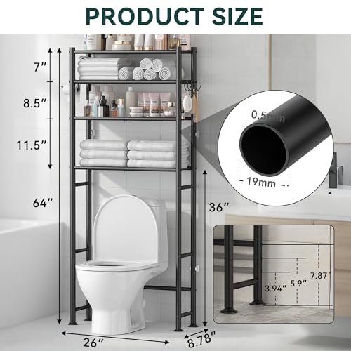 4-Tier Over The Toilet Storage Shelves, Black - Image 3