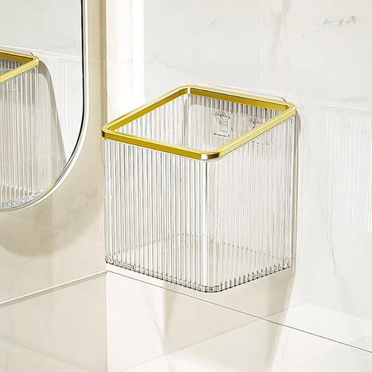 Adhesive Floating Wall Shelves – No Tools Needed for Installation | Perfect for Organizing Makeup, Toiletries & Home Accessories (Transparent_GoldenEdge)