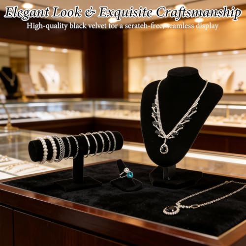 4 Pcs Velvet Jewelry Display Set Velvet Necklace Bust Holder - Image 4
