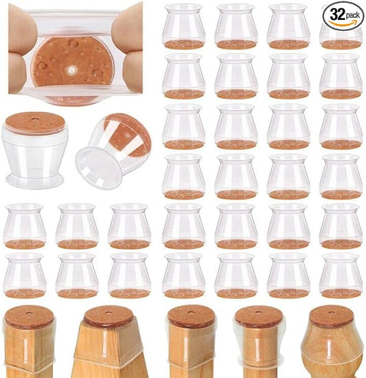 32 Pcs Chair Leg Floor Protectors for Hardwood Floors Silicone Covers to Protect Wood Tile Floors Scratches Felt Pads Furniture Leg Caps Reduce Noise (Fit:0.9"-1.29")