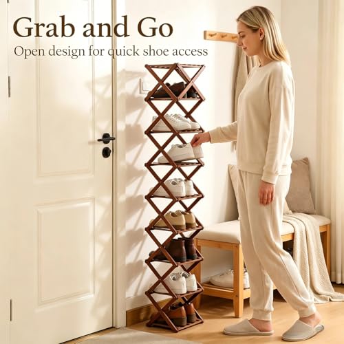 No Assembly Shoe Organizer, Foldable Bamboo Shoe Rack - Image 6