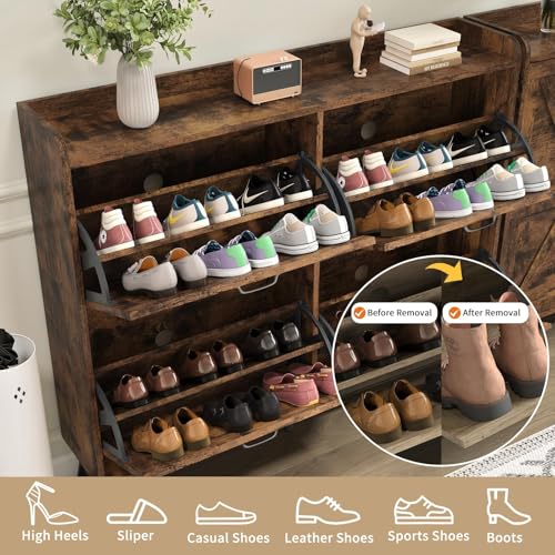 Farmhouse Shoe Cabinet Storage with 4 Flip Drawers, Rustic - Image 5