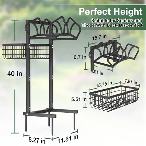 Garden Hose Holder with Large Basket, Heavy Duty Hose Reel, Black - Image 3