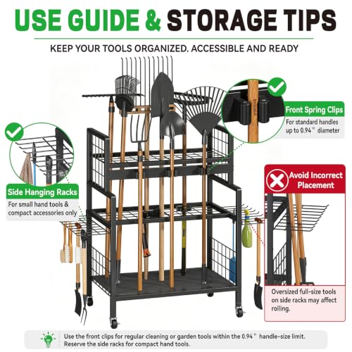Garden Tool Organizer with Wheels, 3-Tier Metal Garden - Image 5