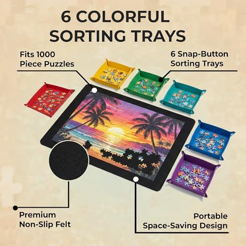 1000 Piece Felt Puzzle Board with Cover - Folding Table, 6 Trays - Image 5