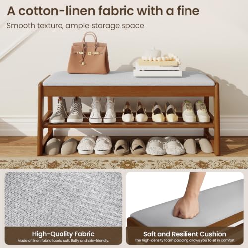 Solid Wood Shoe Rack Bench Entryway 2‑Tier with Hidden - Image 6