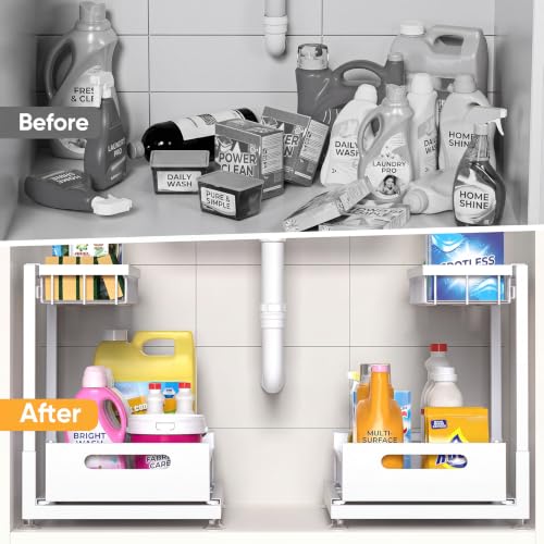 Saydear L-Shaped Under Sink Organizer, 2-Tier Pull-out Cabinet - Image 4