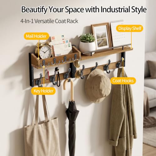 29” Coat Rack Wall Mount with Shelf, Coat and Key Hanger - Image 5