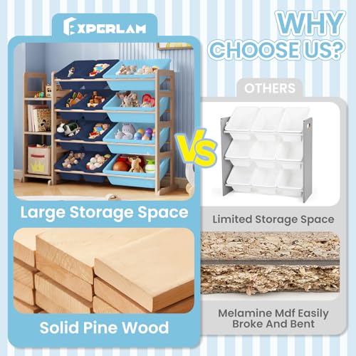 Kids Toy Storage Organizer, 3-Tier Bookshelf, 12 Blue Bins - Image 4