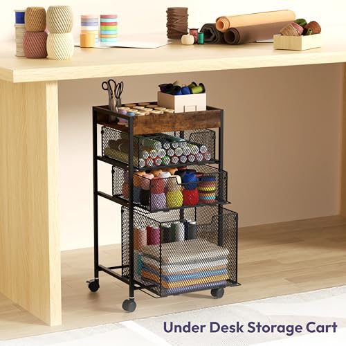 Rolling File Cart with Drawers - 4 Tier Under Desk Storage - Image 5