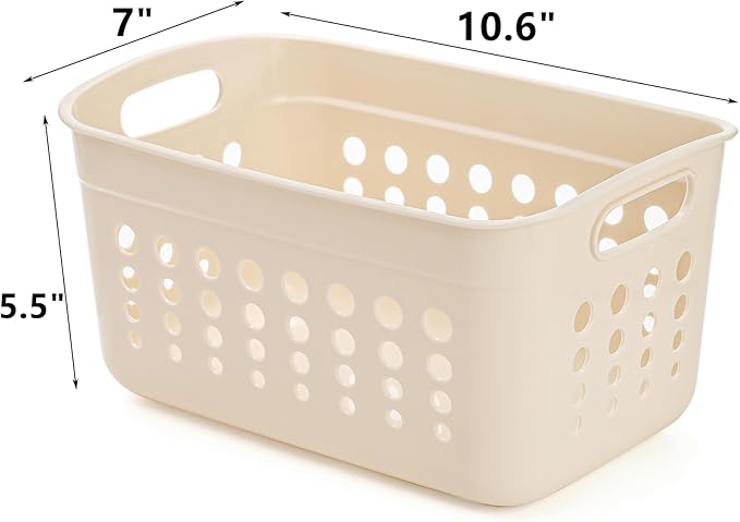 DEAYOU 9 Pack Plastic Storage Basket, Small Pantry Organizer Basket Bins, Rectangular Storage Tray Baskets Container with Handle for Shelf, Bathroom, Household, Desktop (Beige, White, Gray)