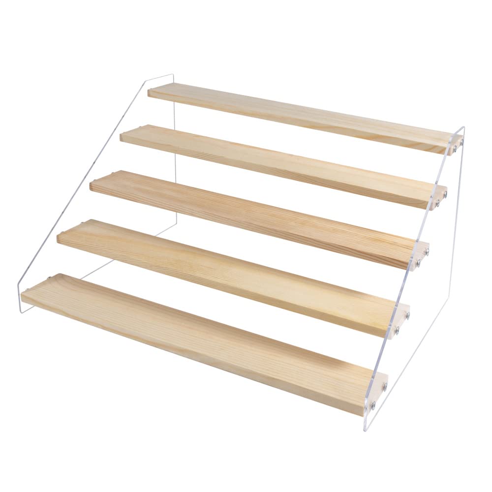 5 Tier Acrylic Display Stand for Figures, Wooden Risers - Image 1