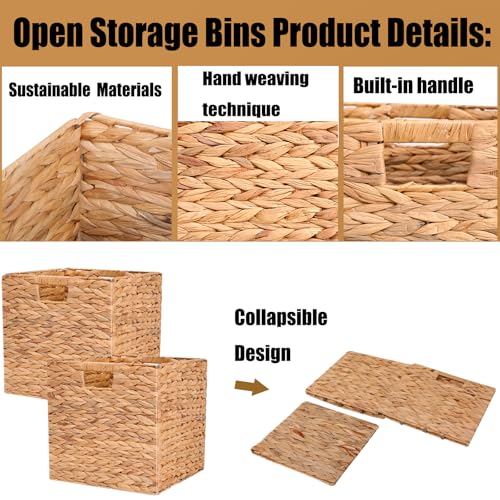 12x12x12 Inch Wicker Storage Basket Set of 2 Foldable Hyacinth - Image 7
