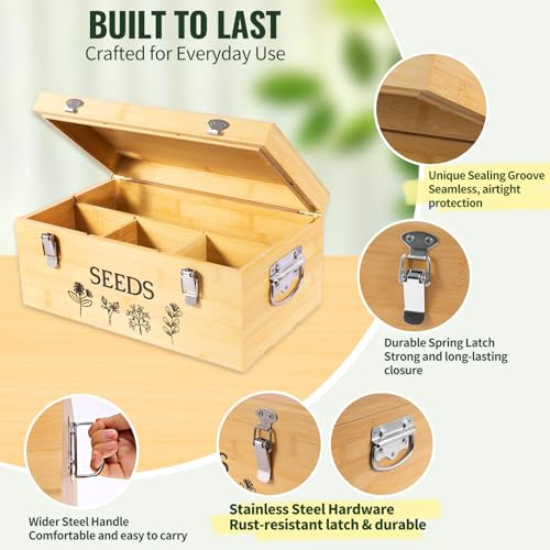 Large Bamboo Wood Seed Storage Organizer Box | Home Organization - Image 4