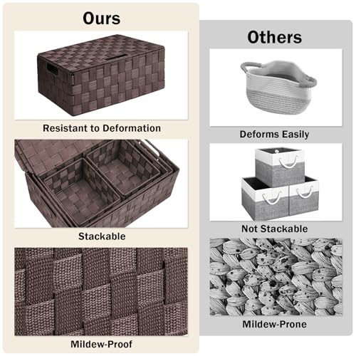 Storage Baskets with Lids: 5 Pack Stackable Woven Storage Bins - Image 6
