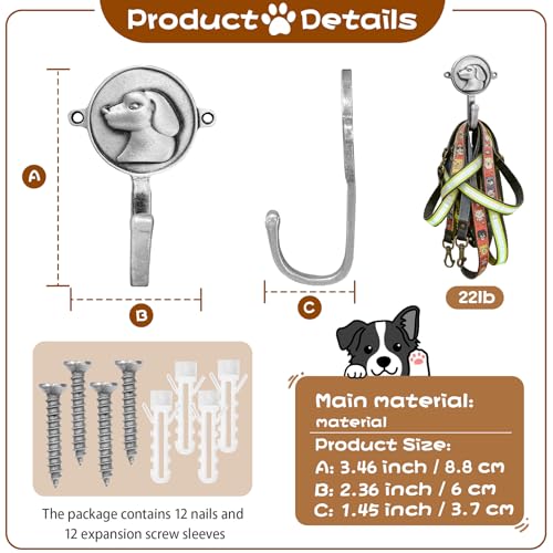 6PC Dog Head Shaped Hooks Wall Mount Pet Leash Hook Cat - Image 4