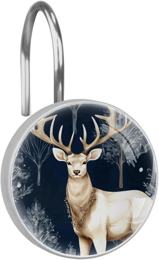 12 Packs Deer Shower Curtain Hooks, Crystal Glass Shower Curtain Rings for Bathroom, Rustproof Metal Decorative Curtain Rod Hooks, Stainless Steel
